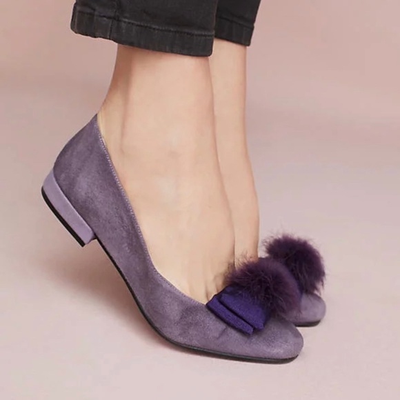 Bisue Ballerinas Shoes - Bisue Ballerinas Lilac Suede Pom Pom Ballet Flats Red Bottoms- Size EU 40/ US 9